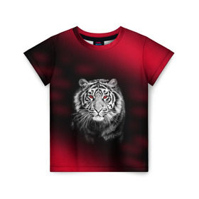Детская футболка 3D с принтом Тигр красные глаза в Санкт-Петербурге, 100% гипоаллергенный полиэфир | прямой крой, круглый вырез горловины, длина до линии бедер, чуть спущенное плечо, ткань немного тянется |  хищник | багровый | большая кошка | глаза. красные | красный | кровавый | тигр