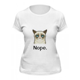 Женская футболка с принтом Сердитый котик / Grumpy Cat (Пиксельный) в Санкт-Петербурге,  |  | 