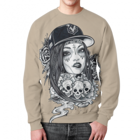 full_print_sweatshirt с принтом Девушка и черепа с розами в Санкт-Петербурге,  |  | 