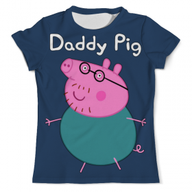 full_print_tee с принтом Daddy Pig в Санкт-Петербурге, Футболка с нанесением полноцветного изображения по всей поверхности может быть выполнена в двух вариантах - ХЛОПОК и СИНТЕТИКА. | Хлопок - ткань из 100% хлопка высшего качества пенье.  <br>Синтетика - ткань с высоким содержанием синтетического волокна (до 80%).  Материал хорошо тянется, имеет приятную на ощупь фактуру | 