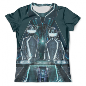 full_print_tee с принтом Daft Punk Design в Санкт-Петербурге, Футболка с нанесением полноцветного изображения по всей поверхности может быть выполнена в двух вариантах - ХЛОПОК и СИНТЕТИКА. | Хлопок - ткань из 100% хлопка высшего качества пенье.  <br>Синтетика - ткань с высоким содержанием синтетического волокна (до 80%).  Материал хорошо тянется, имеет приятную на ощупь фактуру | Тематика изображения на принте: 