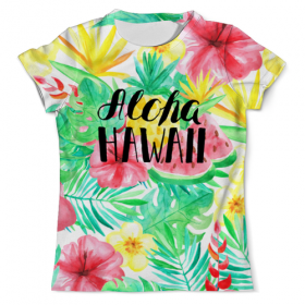 full_print_tee с принтом Aloha Hawaii в Санкт-Петербурге, Футболка с нанесением полноцветного изображения по всей поверхности может быть выполнена в двух вариантах - ХЛОПОК и СИНТЕТИКА. | Хлопок - ткань из 100% хлопка высшего качества пенье.  <br>Синтетика - ткань с высоким содержанием синтетического волокна (до 80%).  Материал хорошо тянется, имеет приятную на ощупь фактуру | Тематика изображения на принте: 