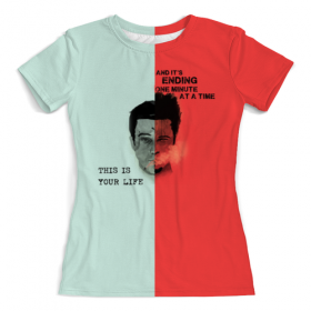 full_print_woman_tee с принтом Fight Club (Бойцовский клуб) в Санкт-Петербурге, Футболка с нанесением полноцветного изображения по всей поверхности может быть выполнена в двух вариантах - ХЛОПОК и СИНТЕТИКА. | Хлопок - ткань из 100% хлопка высшего качества пенье.  <br>Синтетика - ткань с высоким содержанием синтетического волокна (до 80%).  Материал хорошо тянется, имеет приятную на ощупь фактуру | 