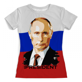 full_print_woman_tee с принтом Мистер президент в Санкт-Петербурге, Футболка с нанесением полноцветного изображения по всей поверхности может быть выполнена в двух вариантах - ХЛОПОК и СИНТЕТИКА. | Хлопок - ткань из 100% хлопка высшего качества пенье.  <br>Синтетика - ткань с высоким содержанием синтетического волокна (до 80%).  Материал хорошо тянется, имеет приятную на ощупь фактуру | 