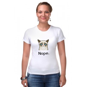 Женская футболка стрэйч с принтом Сердитый котик / Grumpy Cat (Пиксельный) в Санкт-Петербурге,  |  | 