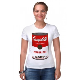 Женская футболка стрэйч с принтом Campbells Soup (Энди Уорхол) в Санкт-Петербурге,  |  | 