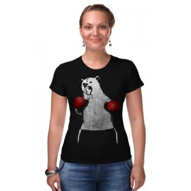 Женская футболка стрэйч с принтом Медведь Боксер в Санкт-Петербурге,  |  | 