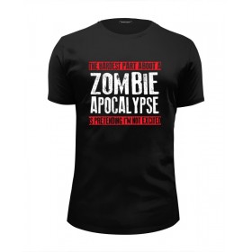 Мужская футболка Premium с принтом Zombie Apocalypse в Санкт-Петербурге, Белый, черный, серый меланж, голубой: 100% хлопок, плотность 160 гр. Остальные цвета: 92% хлопок, 8% лайкра, плотность 170-180гр. |  | 