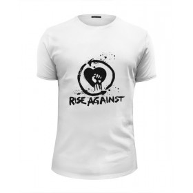 Мужская футболка Premium с принтом Rise Against в Санкт-Петербурге, Белый, черный, серый меланж, голубой: 100% хлопок, плотность 160 гр. Остальные цвета: 92% хлопок, 8% лайкра, плотность 170-180гр. |  | 