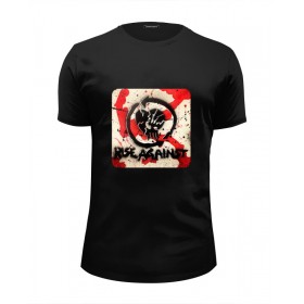 Мужская футболка Premium с принтом Rise Against - logo в Санкт-Петербурге, Белый, черный, серый меланж, голубой: 100% хлопок, плотность 160 гр. Остальные цвета: 92% хлопок, 8% лайкра, плотность 170-180гр. |  | Тематика изображения на принте: 