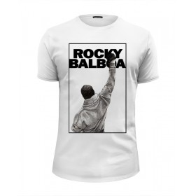 Мужская футболка Premium с принтом Rocky Balboa в Санкт-Петербурге, Белый, черный, серый меланж, голубой: 100% хлопок, плотность 160 гр. Остальные цвета: 92% хлопок, 8% лайкра, плотность 170-180гр. |  | Тематика изображения на принте: 