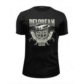 Мужская футболка Premium с принтом DeLorean в Санкт-Петербурге, Белый, черный, серый меланж, голубой: 100% хлопок, плотность 160 гр. Остальные цвета: 92% хлопок, 8% лайкра, плотность 170-180гр. |  | 