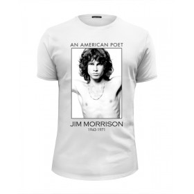 Мужская футболка Premium с принтом Джим Моррисон в Санкт-Петербурге, Белый, черный, серый меланж, голубой: 100% хлопок, плотность 160 гр. Остальные цвета: 92% хлопок, 8% лайкра, плотность 170-180гр. |  | 