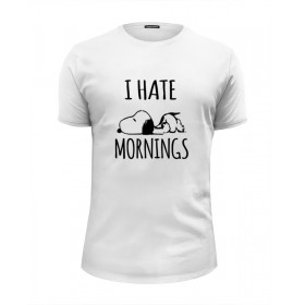 Мужская футболка Premium с принтом Я ненавижу утро (I Hate Mornings) в Санкт-Петербурге, Белый, черный, серый меланж, голубой: 100% хлопок, плотность 160 гр. Остальные цвета: 92% хлопок, 8% лайкра, плотность 170-180гр. |  | Тематика изображения на принте: 