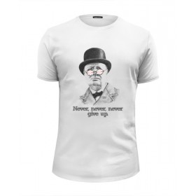 Мужская футболка Premium с принтом Уинстон Черчилль в Санкт-Петербурге, Белый, черный, серый меланж, голубой: 100% хлопок, плотность 160 гр. Остальные цвета: 92% хлопок, 8% лайкра, плотность 170-180гр. |  | 