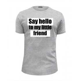Мужская футболка Premium с принтом Say hello to my little friend / Scarface в Санкт-Петербурге, Белый, черный, серый меланж, голубой: 100% хлопок, плотность 160 гр. Остальные цвета: 92% хлопок, 8% лайкра, плотность 170-180гр. |  | 