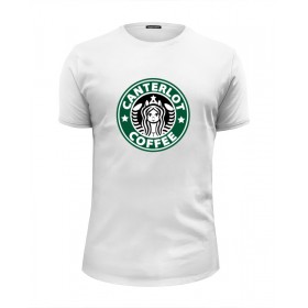 Мужская футболка Premium с принтом Canterlot Coffee (Starbucks x Luna) в Санкт-Петербурге, Белый, черный, серый меланж, голубой: 100% хлопок, плотность 160 гр. Остальные цвета: 92% хлопок, 8% лайкра, плотность 170-180гр. |  | 