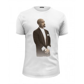 Мужская футболка Premium с принтом 2Pac Shakur в Санкт-Петербурге, Белый, черный, серый меланж, голубой: 100% хлопок, плотность 160 гр. Остальные цвета: 92% хлопок, 8% лайкра, плотность 170-180гр. |  | 