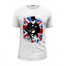 Мужская футболка Premium с принтом Уинстон Черчилль в Санкт-Петербурге, Белый, черный, серый меланж, голубой: 100% хлопок, плотность 160 гр. Остальные цвета: 92% хлопок, 8% лайкра, плотность 170-180гр. |  | 