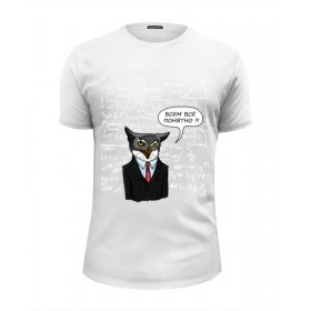 Мужская футболка Premium с принтом сова преподаватель у доски в Санкт-Петербурге, Белый, черный, серый меланж, голубой: 100% хлопок, плотность 160 гр. Остальные цвета: 92% хлопок, 8% лайкра, плотность 170-180гр. |  | 