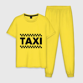 Мужская пижама хлопок с принтом Taxi в Санкт-Петербурге, 100% хлопок | брюки и футболка прямого кроя, без карманов, на брюках мягкая резинка на поясе и по низу штанин
 | taxi | для таксиста | такси | таксист | шашечки