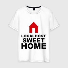 Мужская футболка хлопок с принтом Localhost Swet Home в Санкт-Петербурге, 100% хлопок | прямой крой, круглый вырез горловины, длина до линии бедер, слегка спущенное плечо. | loсalhost | sweet home | дом | локал хост | милый дом | надписи | прикольные