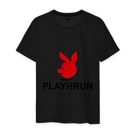 Мужская футболка хлопок с принтом Playhrun в Санкт-Петербурге, 100% хлопок | прямой крой, круглый вырез горловины, длина до линии бедер, слегка спущенное плечо. | playboy | плейбой | плейхрюн | хрю