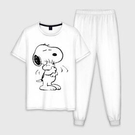 Мужская пижама хлопок с принтом Snoopy в Санкт-Петербурге, 100% хлопок | брюки и футболка прямого кроя, без карманов, на брюках мягкая резинка на поясе и по низу штанин
 | snoopy | сгупи