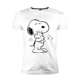 Мужская футболка премиум с принтом Snoopy в Санкт-Петербурге, 92% хлопок, 8% лайкра | приталенный силуэт, круглый вырез ворота, длина до линии бедра, короткий рукав | Тематика изображения на принте: snoopy | сгупи