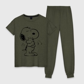 Женская пижама хлопок с принтом Snoopy в Санкт-Петербурге, 100% хлопок | брюки и футболка прямого кроя, без карманов, на брюках мягкая резинка на поясе и по низу штанин | snoopy | сгупи