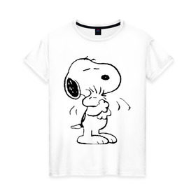 Женская футболка хлопок с принтом Snoopy в Санкт-Петербурге, 100% хлопок | прямой крой, круглый вырез горловины, длина до линии бедер, слегка спущенное плечо | Тематика изображения на принте: snoopy | сгупи