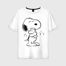 Женская футболка хлопок Oversize с принтом Snoopy в Санкт-Петербурге, 100% хлопок | свободный крой, круглый ворот, спущенный рукав, длина до линии бедер
 | snoopy | сгупи