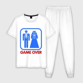 Мужская пижама хлопок с принтом Game over в Санкт-Петербурге, 100% хлопок | брюки и футболка прямого кроя, без карманов, на брюках мягкая резинка на поясе и по низу штанин
 | game over | жених | игра закончена | невеста
