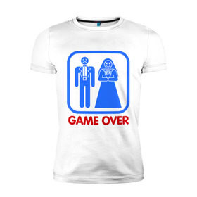 Мужская футболка премиум с принтом Game over в Санкт-Петербурге, 92% хлопок, 8% лайкра | приталенный силуэт, круглый вырез ворота, длина до линии бедра, короткий рукав | game over | жених | игра закончена | невеста