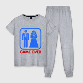 Женская пижама хлопок с принтом Game over в Санкт-Петербурге, 100% хлопок | брюки и футболка прямого кроя, без карманов, на брюках мягкая резинка на поясе и по низу штанин | game over | жених | игра закончена | невеста