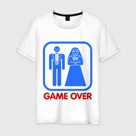 Мужская футболка хлопок с принтом Game over в Санкт-Петербурге, 100% хлопок | прямой крой, круглый вырез горловины, длина до линии бедер, слегка спущенное плечо. | game over | жених | игра закончена | невеста