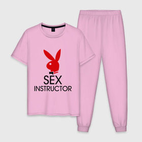 Мужская пижама хлопок с принтом Sex Instructor в Санкт-Петербурге, 100% хлопок | брюки и футболка прямого кроя, без карманов, на брюках мягкая резинка на поясе и по низу штанин
 | Тематика изображения на принте: инструктор