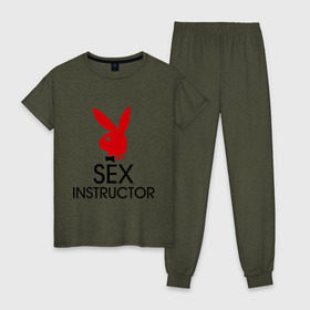 Женская пижама хлопок с принтом Sex Instructor в Санкт-Петербурге, 100% хлопок | брюки и футболка прямого кроя, без карманов, на брюках мягкая резинка на поясе и по низу штанин | Тематика изображения на принте: инструктор