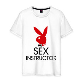 Мужская футболка хлопок с принтом Sex Instructor в Санкт-Петербурге, 100% хлопок | прямой крой, круглый вырез горловины, длина до линии бедер, слегка спущенное плечо. | Тематика изображения на принте: инструктор