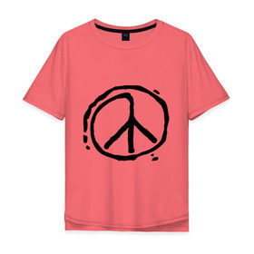 Мужская футболка хлопок Oversize с принтом Пацифика в Санкт-Петербурге, 100% хлопок | свободный крой, круглый ворот, “спинка” длиннее передней части | графика | знак хиппи | мир | пацифизм | рисунок