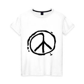 Женская футболка хлопок с принтом Пацифика в Санкт-Петербурге, 100% хлопок | прямой крой, круглый вырез горловины, длина до линии бедер, слегка спущенное плечо | графика | знак хиппи | мир | пацифизм | рисунок