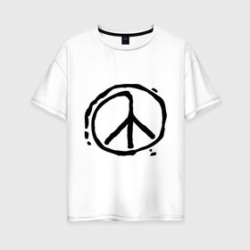 Женская футболка хлопок Oversize с принтом Пацифика в Санкт-Петербурге, 100% хлопок | свободный крой, круглый ворот, спущенный рукав, длина до линии бедер
 | графика | знак хиппи | мир | пацифизм | рисунок