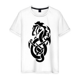 Мужская футболка хлопок с принтом Трайбл (3) в Санкт-Петербурге, 100% хлопок | прямой крой, круглый вырез горловины, длина до линии бедер, слегка спущенное плечо. | dragon | tribal | дракон | орнамент | трайбл | трибал | узор