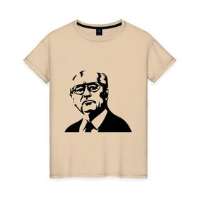 Женская футболка хлопок с принтом Горбачев в Санкт-Петербурге, 100% хлопок | прямой крой, круглый вырез горловины, длина до линии бедер, слегка спущенное плечо | горбачев | михаил сергеевич | политические | россия