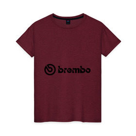 Женская футболка хлопок с принтом Brembo в Санкт-Петербурге, 100% хлопок | прямой крой, круглый вырез горловины, длина до линии бедер, слегка спущенное плечо | brembo | брембо | колодки | тормоза | тормозные колодки | тюнинг