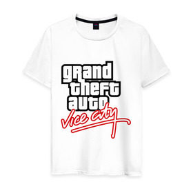 Мужская футболка хлопок с принтом GTA Vice City в Санкт-Петербурге, 100% хлопок | прямой крой, круглый вырез горловины, длина до линии бедер, слегка спущенное плечо. | auto | grand | thaft | гта | игра | компьютерная