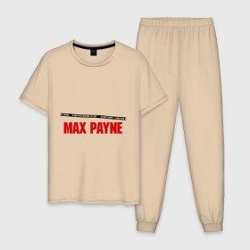 Мужская пижама хлопок с принтом Max Payne в Санкт-Петербурге, 100% хлопок | брюки и футболка прямого кроя, без карманов, на брюках мягкая резинка на поясе и по низу штанин
 | pain | игра | компьютерная | макс | пейн | пэйн