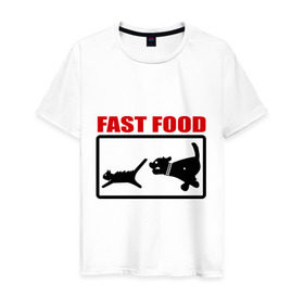Мужская футболка хлопок с принтом Fast food в Санкт-Петербурге, 100% хлопок | прямой крой, круглый вырез горловины, длина до линии бедер, слегка спущенное плечо. | fast food | fastfood | быстра еда | коты | кошка | песики | собака