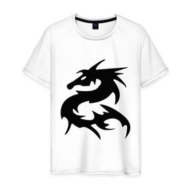 Мужская футболка хлопок с принтом Дракон (2) в Санкт-Петербурге, 100% хлопок | прямой крой, круглый вырез горловины, длина до линии бедер, слегка спущенное плечо. | Тематика изображения на принте: dragon | tribal | дракон | китайский дракон | орнамент | трайбл | трибал | узор