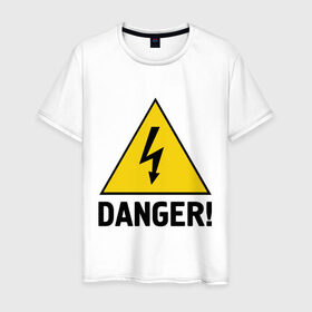 Мужская футболка хлопок с принтом Danger! в Санкт-Петербурге, 100% хлопок | прямой крой, круглый вырез горловины, длина до линии бедер, слегка спущенное плечо. | alarma | danger | алярма | данжер | знак опасности | опасность